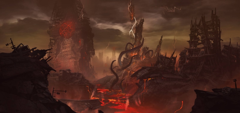 apocalyptic, DOOM Eternal, Doom (game), 2K, demon, concept art, satanic, video games