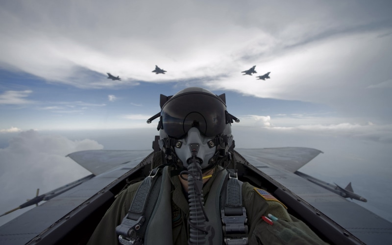 mid-air, mode of transportation, mountain, 2K, military, art and craft, aerospace industry, air vehicle, airplane, flying, front view, pilot, travel, military aircraft