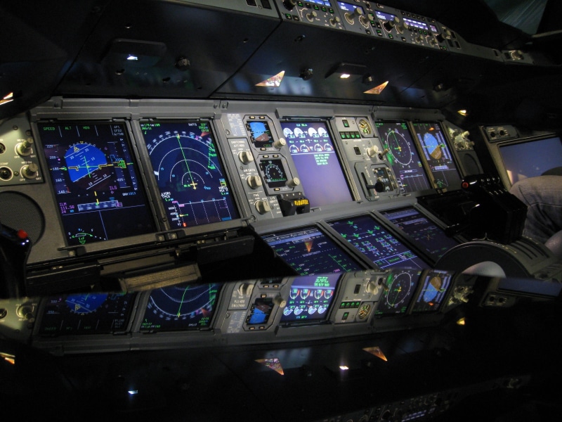Cockpit, no people, vehicle interior, windshield, indoors, control, Aircraft, travel, glass - material, airplane, Fly, airliner, transportation, 2K, A380