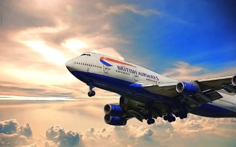 plane, outdoors, Clouds, Jumbo Jet, mid-air, day, journey, British Airways, In The Air Let, blue, 747, text, Figure, airways, flying, transportation, western script