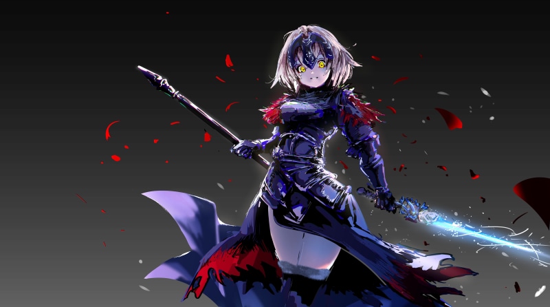 dressing up, clothing, blonde, Fate Series, indoors, holding, creativity, armor, video games, illuminated, yellow eyes, celebration, front view, Avenger (Fate/Grand Order)