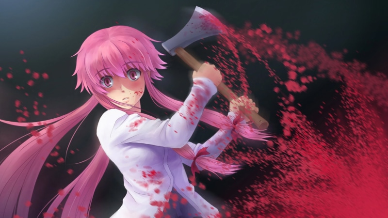 Mirai Nikki, multi Colored, women, Anime, Yuno Gasai, fantasy, axe, pink Color, adult, one Person, pick, beauty, character, red, color Image, 1080P, beautiful