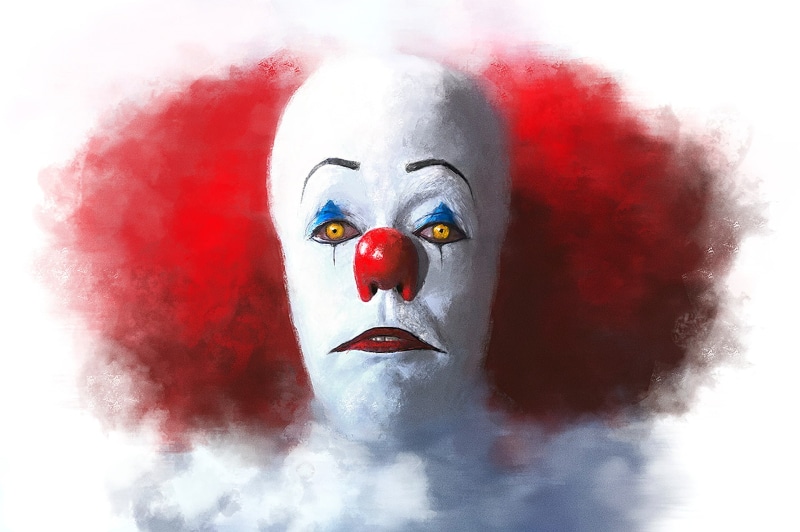 Movie, Artistic, face paint, paint, 1080P, Pennywise (It), close-up, human representation, Painting, stage make-up, art and craft, white color, people