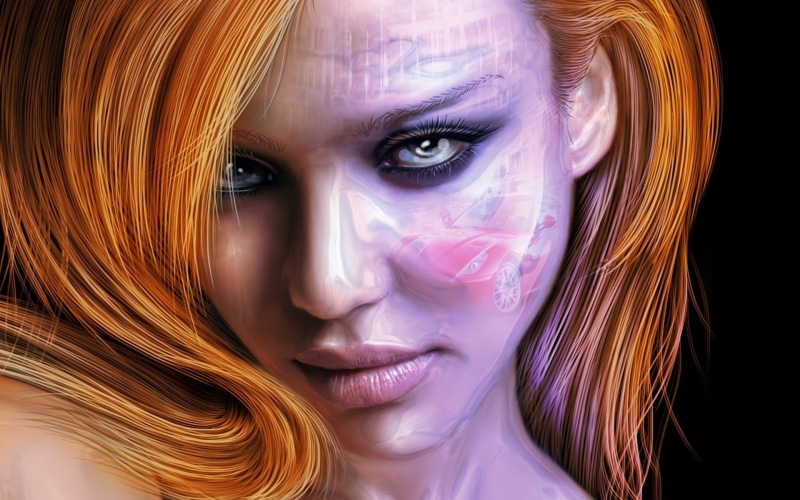 beautiful people, young adult, looking at camera, eye, females, face, portrait, make-up, redhead, paint, purple, human body part, beauty, black background