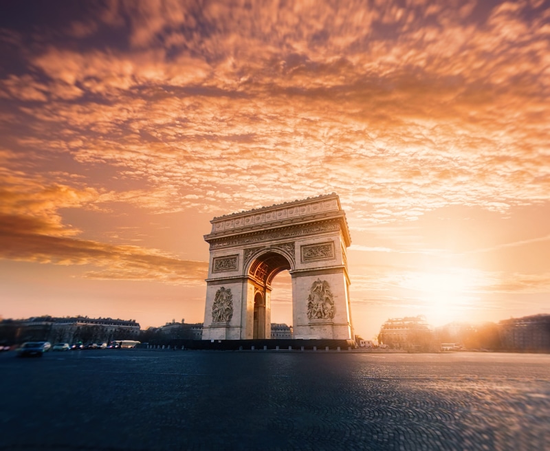 cool backgrounds, de, street, pari, sky, sunset, triumphal arch, tourism, arch of triumph, travel destinations, arc de triomphe, architectural feature