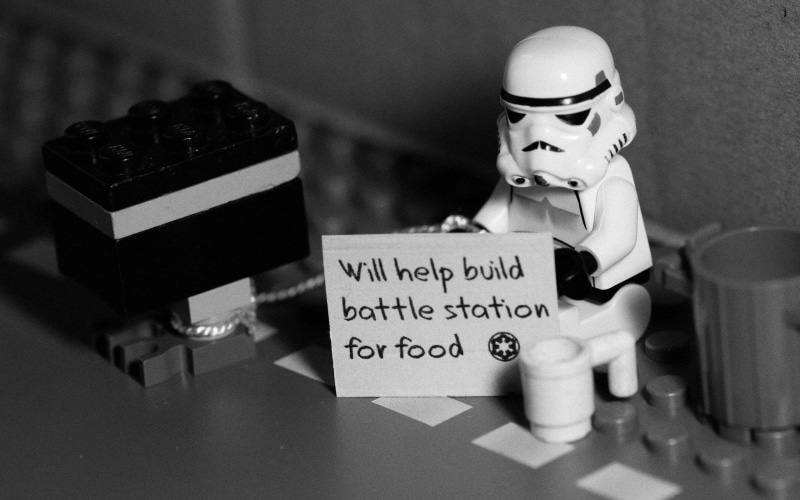 2K, humor, toys, LEGO, stormtrooper, Star Wars, LEGO Star Wars, monochrome
