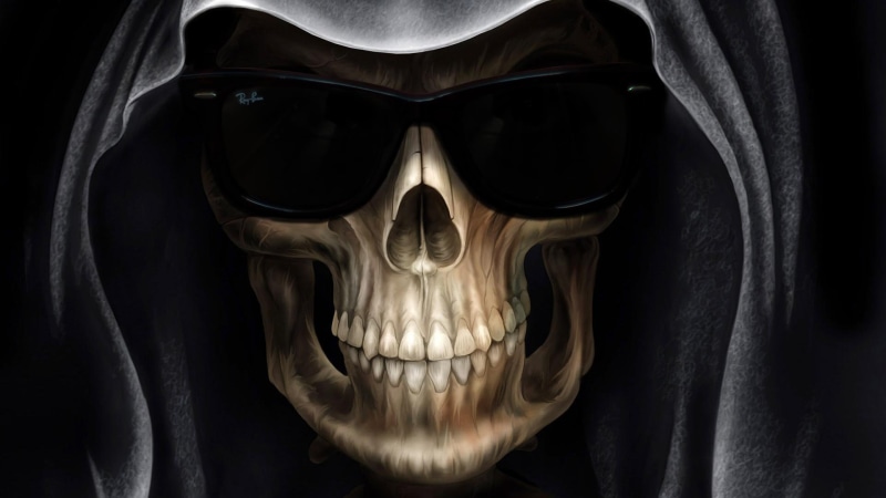sunglasses, skull, death, 1080P, grim, ray ban, reaper, wayfarer, 3d and abstract, ray, ban, dark