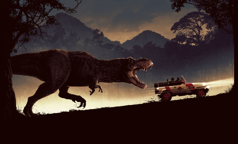 vehicle, artwork, dark, Jurassic Park, movies, 2K, 1993 (Year), car, dinosaurs