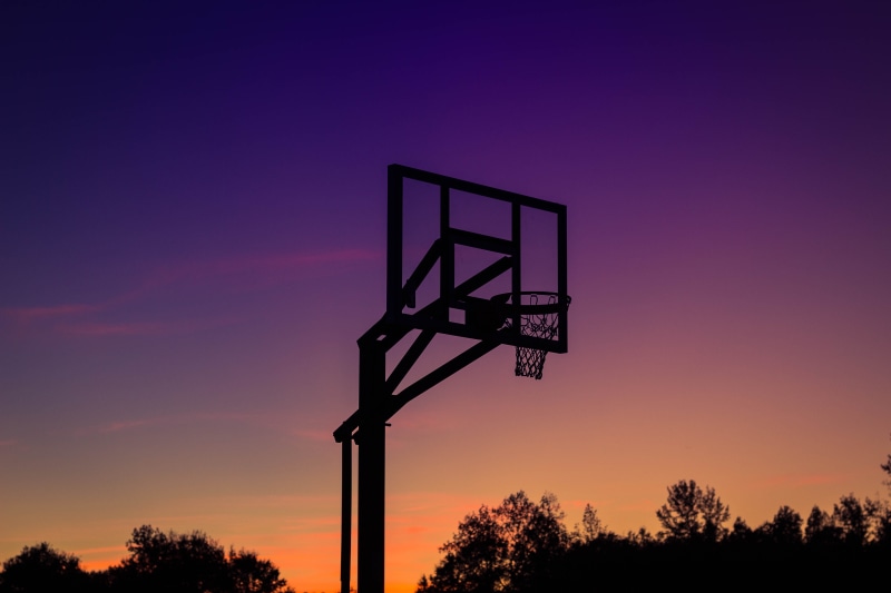 untitled, net, ball, architecture, orange color, no people, sunset, system, technology, hoop, outdoors, purple, basketball, tower, park, nature, dark, plant