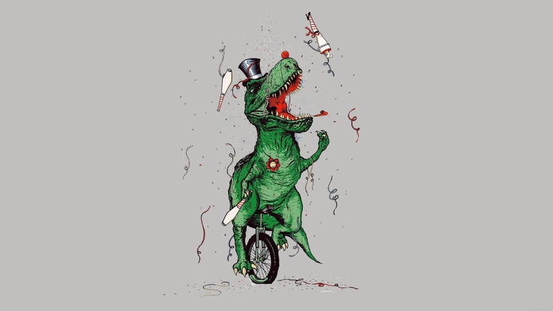 bones, humor, minimalism, digital art, juggle, dinosaurs, unicycle, legs, Tyrannosaurus rex, 1080P, top hat, flowers, simple background