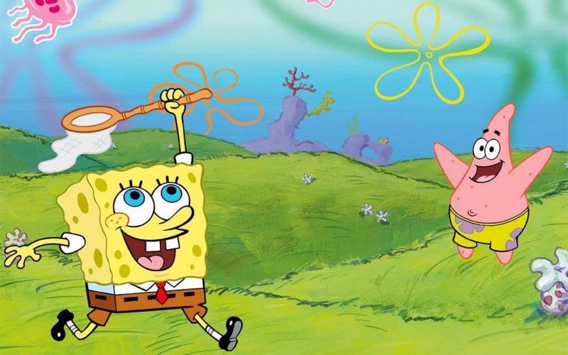 representation, people, spongebob, leisure activity, patrick, squarepants, men, smiling, child, day, art and craft, cartoon, water, male likeness