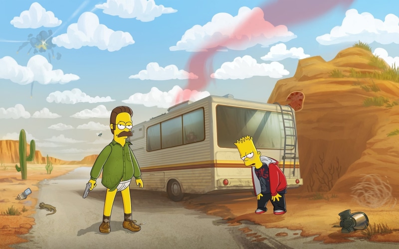 Breaking Bad, RV, Bart Simpson, humor, Ned Flanders, crossover, The Simpsons, 1080P