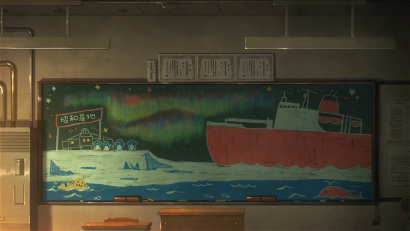 indoors, sign, seat, communication, Sora yori mo Tooi Basho, multi colored, wood - material, education, technology, graffiti, classroom, transparent, messy