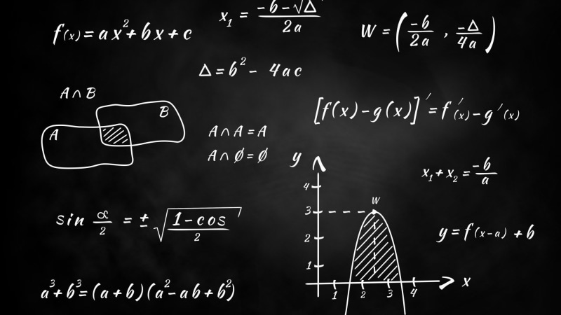 numbers, monochrome, science, blackboard, formula, simple background, knowledge, graph, 1080P, equation, mathematics