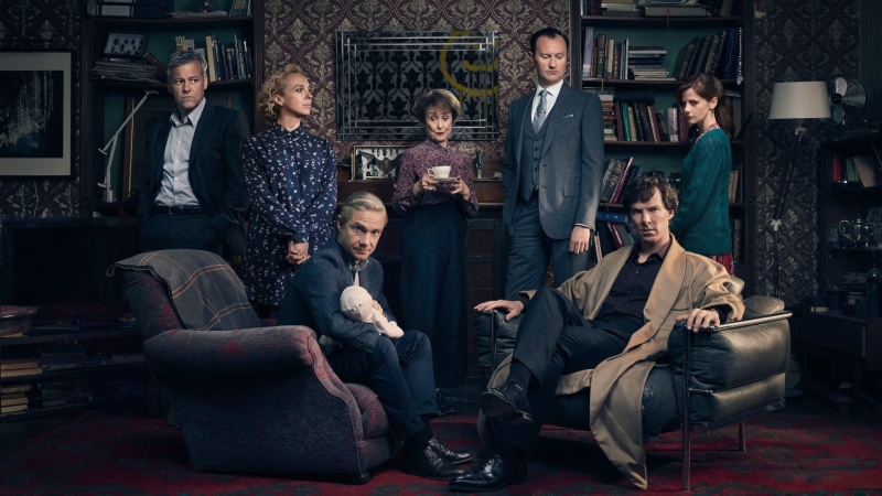 togetherness, women, Benedict Cumberbatch, males, adult, sitting, mature adult, crowd, drink, indoors, young adult, mid adult men, Sherlock, 1080P, men