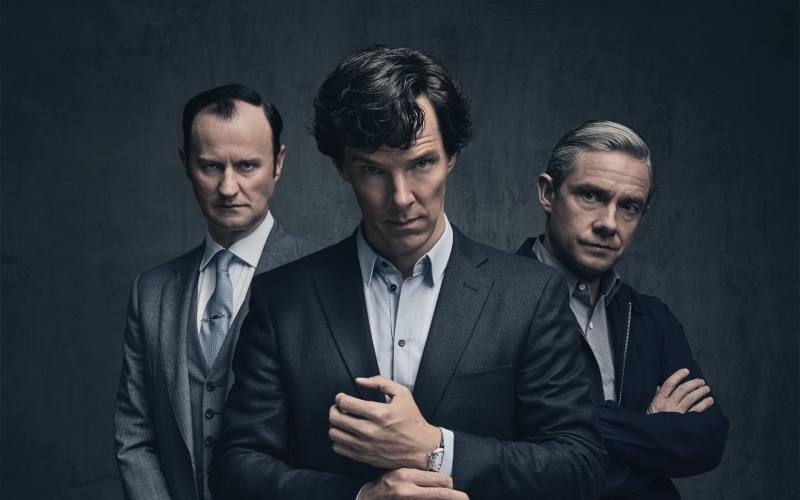 Mark Gatiss, Sherlock (TV series), 1080P, Sherlock Holmes, Martin man, trio, Sherlock BBC, background, Mycroft Holmes, Benedict Cumberbatch, Sherlock
