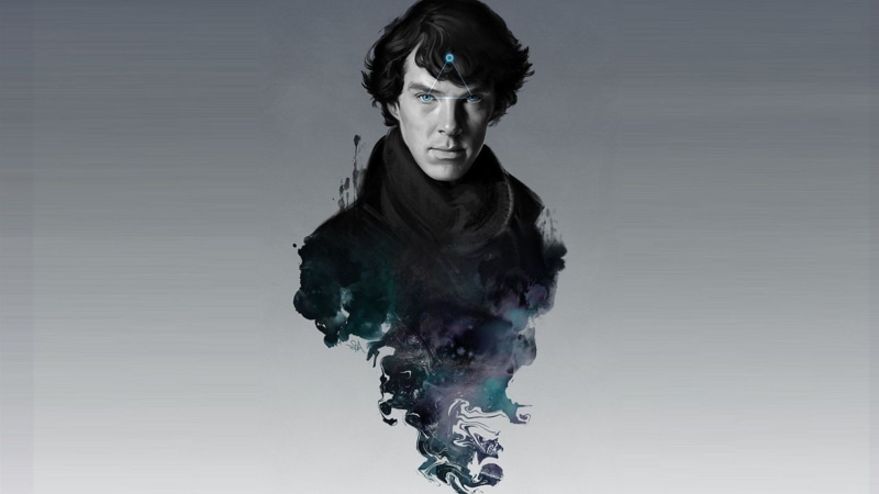 1080P, simple background, Sherlock, TV, Sherlock Holmes, Benedict Cumberbatch, smoke