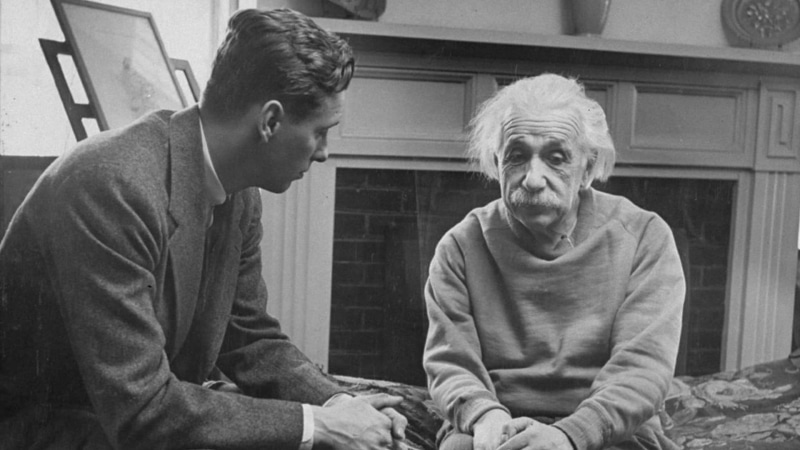 indoors, Albert Einstein, monochrome, leisure activity, talking, men, lifestyles, real people, einstein, old people, 1080P, old photos, togetherness, emotion