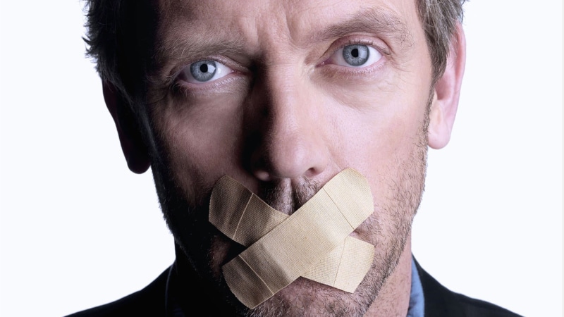 M.D., silence, studio shot, adult, contemplation, human mouth, headshot, s, duct tape, close-up, white background, band, human face, body part, human body part