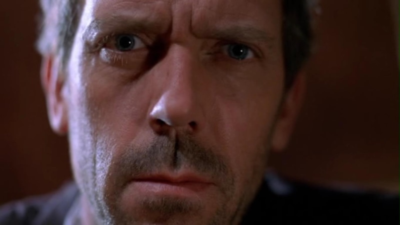 looking at camera, contemplation, TV, sadness, Gregory House, facial hair, adult, serious, social issues, one person, mid adult, studio shot, indoors, males