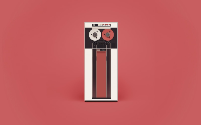 vintage, Round Reel, red, IBM, simple background, technology, 1080P, Retro computers, computer