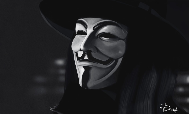 Mask, Anonymous, 1080P, Guy Fawkes, Character, Revenge, Red, Background, Black and white, Minimalism, Art