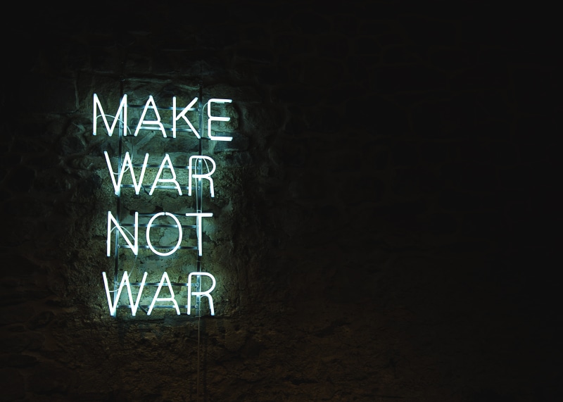 letter, 5K, information sign, illuminated, sign, copy space, information, text, decor, led, neon signage, light, lighted, Make War, capital letter, dark