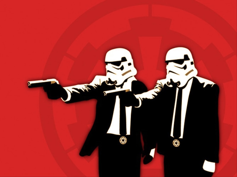 humor, two, pistols, star wars, star, pulp fiction, 480P, fiction, pulp, black, men, stormtrooper, wars