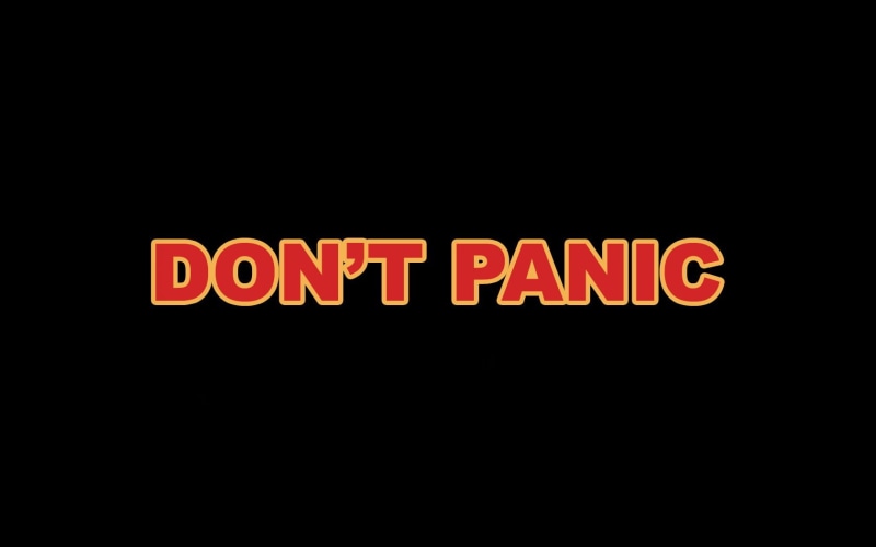 black background, communication, cut out, studio shot, night, 720P, sign, panic, illuminated, black color, neon, text, don, The Hitchhikers Guide to the Galaxy