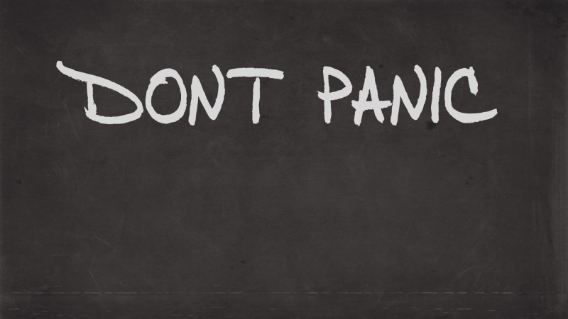 minimalism, copy space, panic, board, communication, no people, handwriting, typography, studio shot, indoors, white color, text, single word, dont, close-up