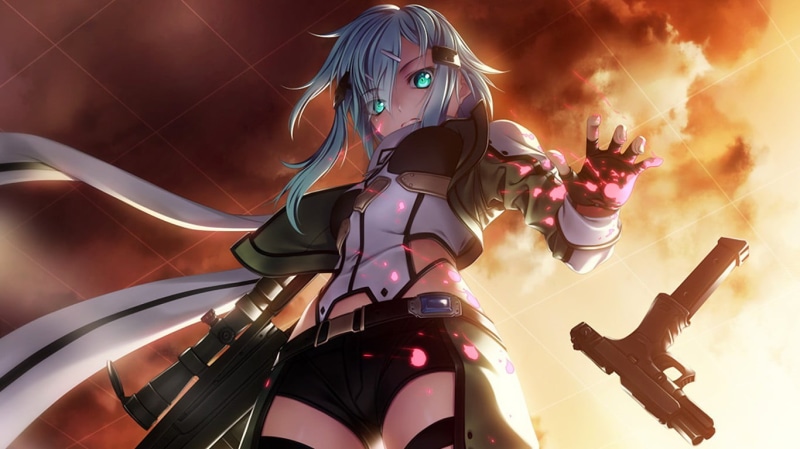 women, character, 720P, Sword Art Online, looking, holding, anime, adult, people, gun, technology, real people, illuminated, female, futuristic