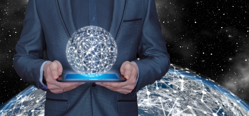 information technology, points, networking, conductors, sphere, human hand, block chain, midsection, front view, men, network, globe - man made object