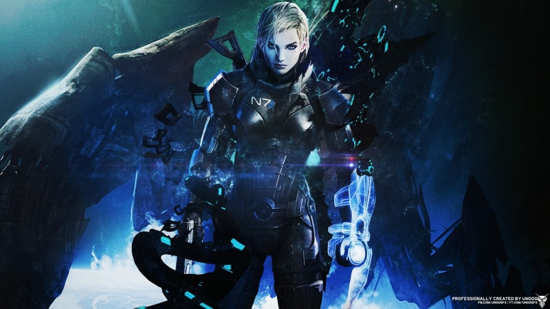Mass Effect, young men, digital, security, indoors, real people, skill, strategy games, fan art, 1080P, front view, blue, men, standing, young adult