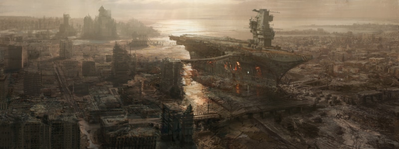 carrier, Fallout 3, day, video games, high angle view, built structure, aerial view, bridge, travel destinations, 8K, Fallout, architecture, nature, artwork