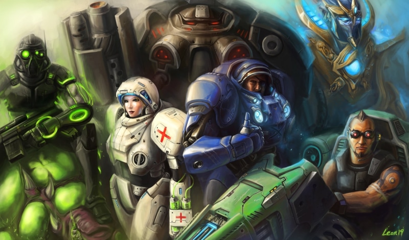 poster, art and craft, Protoss, futuristic, imagination, space Suit, characters, front view, judgment Day - Apocalypse, spaceship, Vulture, Ghost, alien