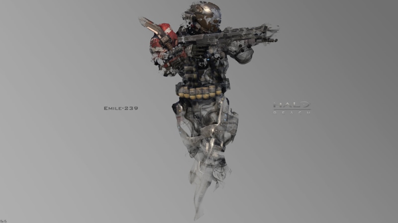 arms raised, no people, studio shot, creativity, digital composite, human representation, Halo Reach, sculpture, gray, western script, 1080P, Emile, indoors