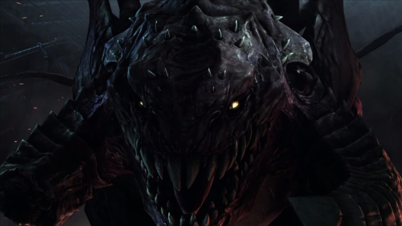 Starcraft II, mouth open, no people, black color, 1080P, front view, vertebrate, dark, animal body part, looking at camera, night, one animal, Zerg, video games