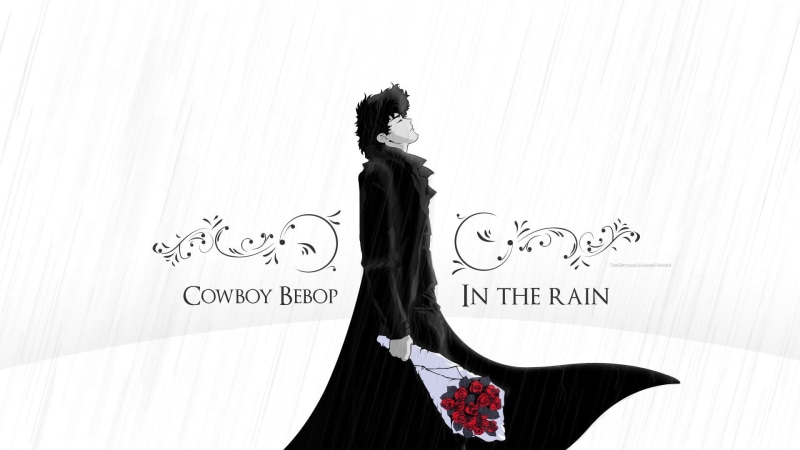 rain, white color, front view, 1080P, cowboy, Spike Spiegel, text, real people, wall - building feature, hairstyle, art and craft, western script