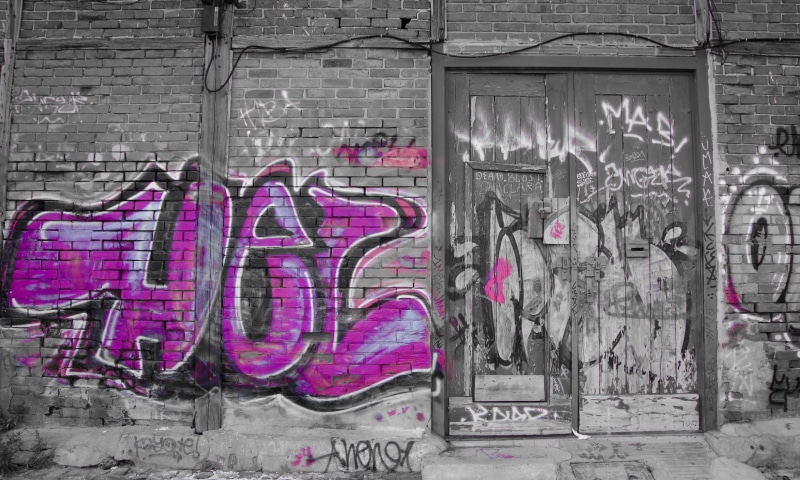 street, teenager, young, abandoned, paint, style, street art, text, wall, scribble, building, youth, purple, building exterior, urban, subculture, brick