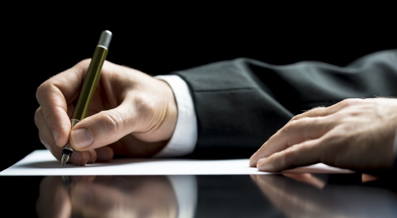 corporate business, document, business, 4K, men, businessman, contract, holding, pen, business person, signing, people, indoors, copy space, creativity