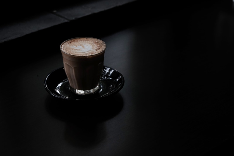no people, latte, morning, hot drink, refreshment, caffeine, hot chocolate, still life, cafe, low light, cup of coffee, 4K, black, shadow, background