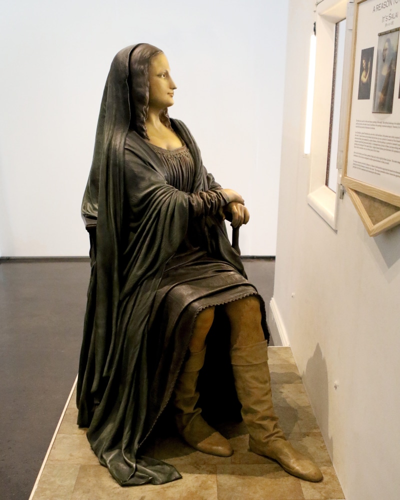 built structure, humor, belief, human representation, adult, painting, museum, behind the wall, architecture, Grounds For Sculpture, only women, art and craft