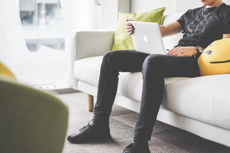 Sofa, designer, top, workspace, employees, start-ups, typing, Office, management, Man, computer network, macbook, full length, furniture, computer, home Interior