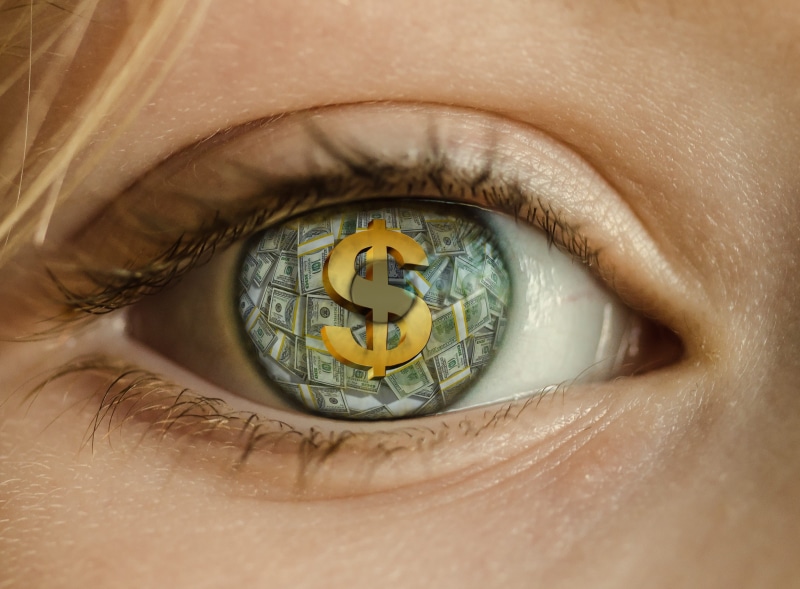 eyesight, one person, finance, reflection, communication, success, bills, digital composite, contemplation, currency, clock, human face, human body part
