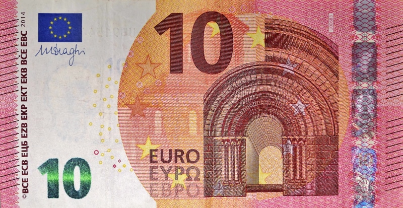 4K, corporate business, finance and economy, economy, paper currency, multi colored, financial world, arch, 10 euro, banknote, currency, pay, pattern