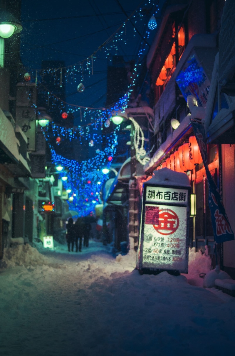 nightlife, snow, communication, 1080P, dusk, city, road, no people, Japan, lighting equipment, text, western script, neon, nature, street, commercial sign