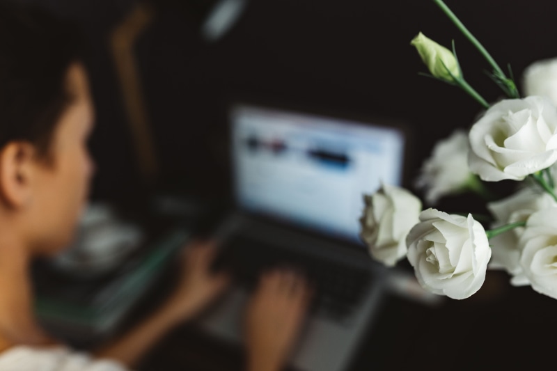 indoors, laptop, macbook, bouquet, home office, home, inflorescence, desk, rose, flower, workspace, flowering plant, day, rose - flower, vulnerability