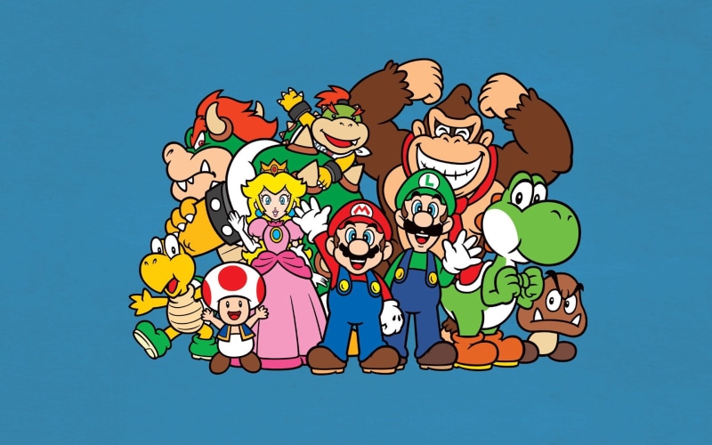 celebration, adult, blue, 1080P, decoration, vector, backgrounds, family, characters, donkey kong, yoshi, mario, communication, art, design, happiness
