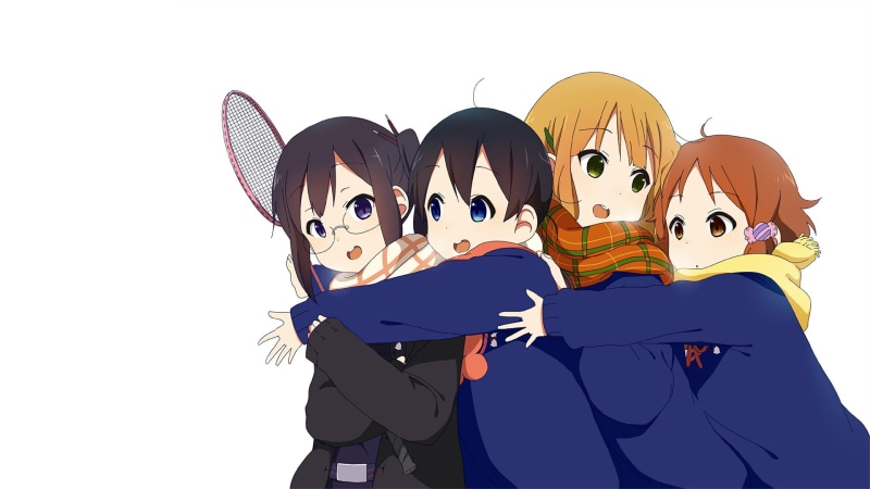 Midori Tokiwa, studio shot, mask, group of people, Tamako Market, 1080P, cut out, people, Kanna Makino, mask - disguise, unrecognizable person, Anime