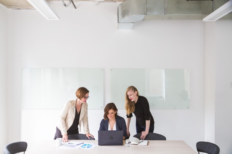 Women, young adult, businesswoman, using laptop, three, communication, colleague, Friends, females, planning, Office, coworker, working, brainstorming